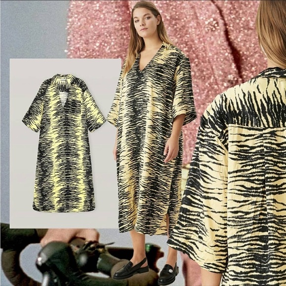 GANNI Animal Print Midi Dress Size S/M - Picture 1 of 3